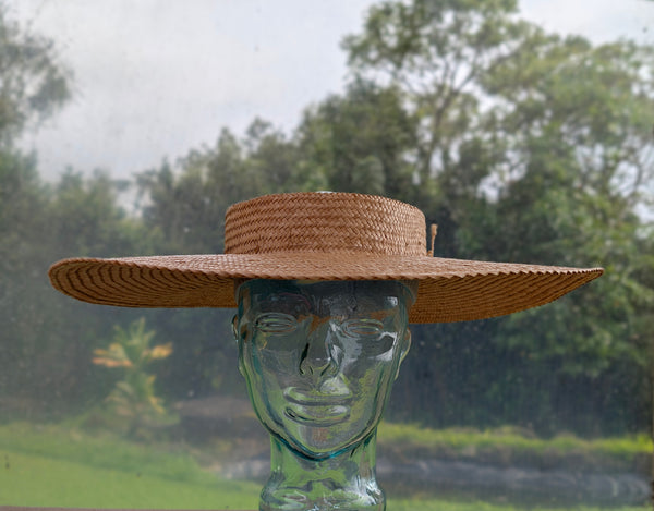 23.5 Inch Wide Brim Pāpale Pāʻole Pikoʻole Kona Lauhala Hat Made in Hawaii