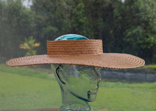 23.5 Inch Wide Brim Pāpale Pāʻole Pikoʻole Kona Lauhala Hat Made in Hawaii